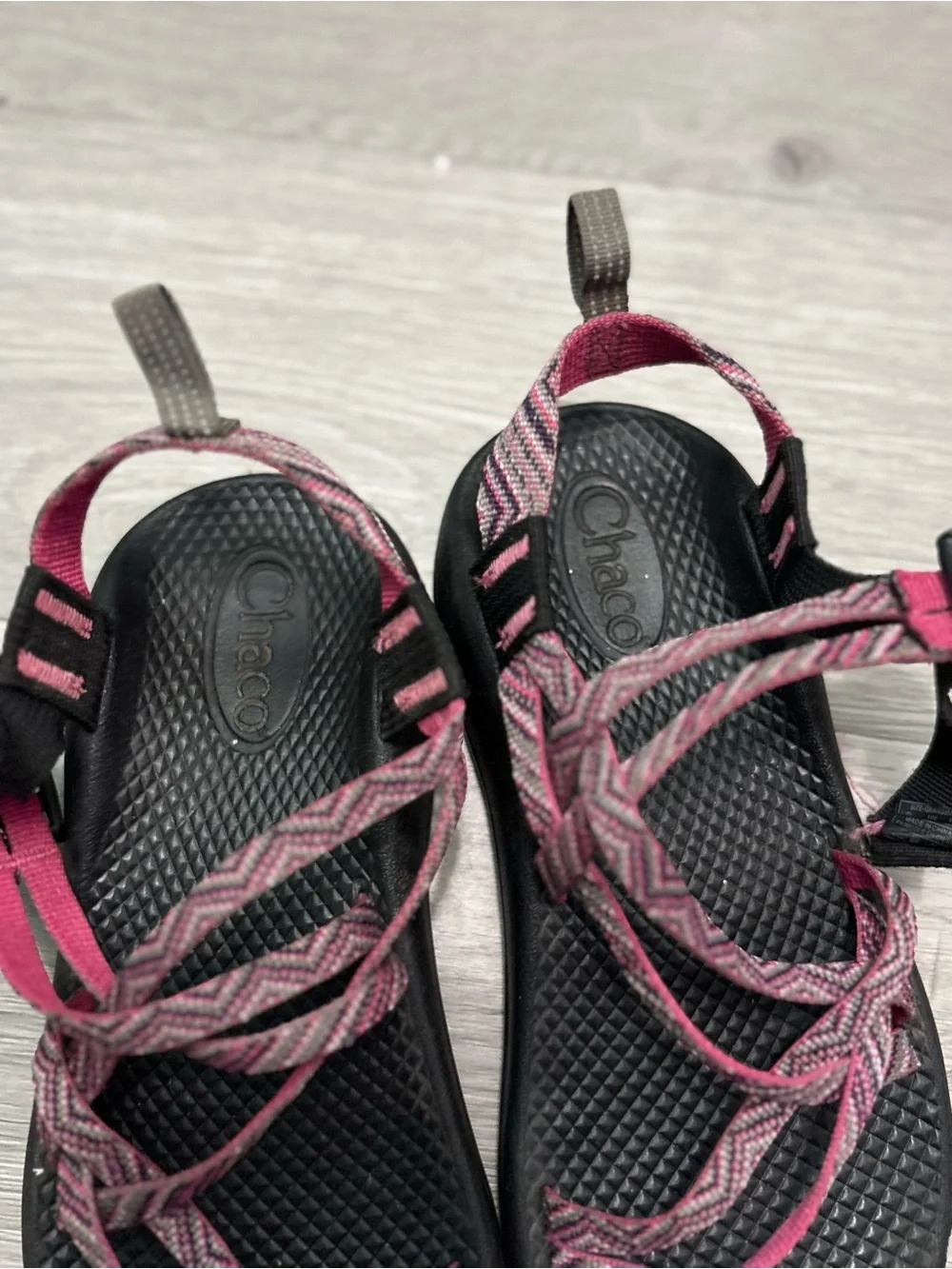 Chaco Girls Pink Patterned Strap Sandals on Black Footbed